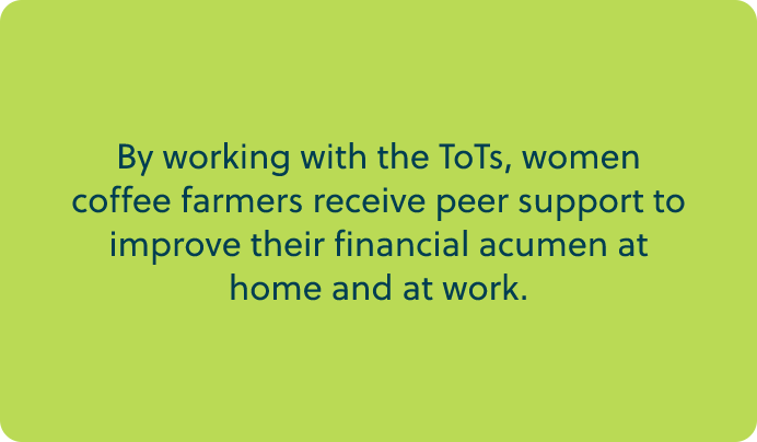 a green background with the words working with the tots, women are farmers receive peer support to improve