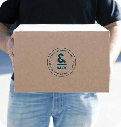 a man holding a box with the logo and seal on it