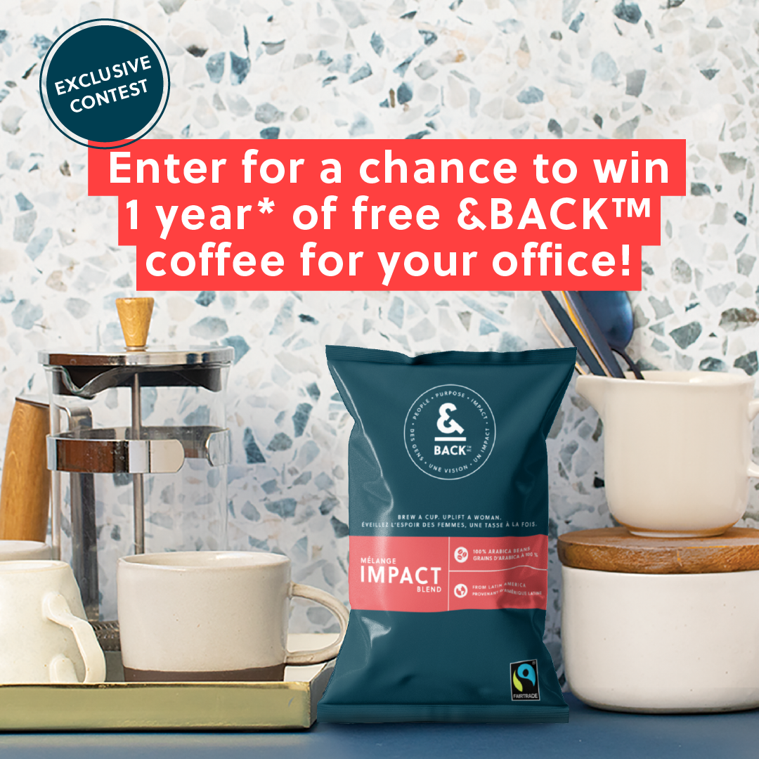 a coffee maker and cups with the words enter for a chance to win 1 year of free & back